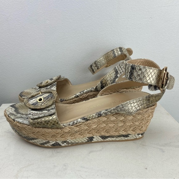 STUART WEITZMAN SNAKESKIN WEDGE BUCKLE ESPADRILLE SANDALS - Picture 1 of 16